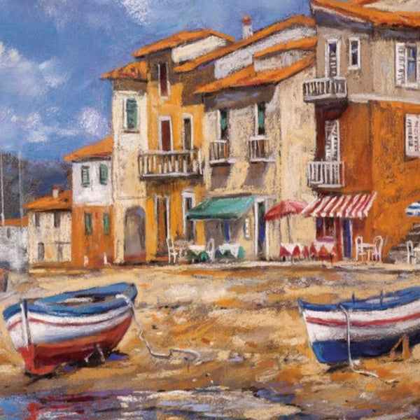 29" Boats Docked Near Cafes Bright Sunny Day Giclee Wrap Canvas Wall Art