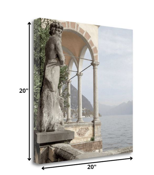 20" Ancient European Sculpture with Water View Giclee Wrap Canvas Wall Art