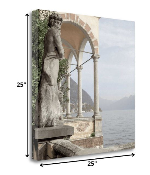 25" Ancient European Sculpture with Water View Giclee Wrap Canvas Wall Art