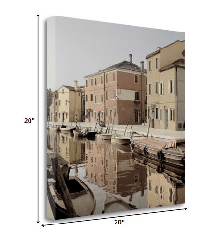 20" Vintage Coastal Town by the Canal Gallery Wrap Canvas Wall Art