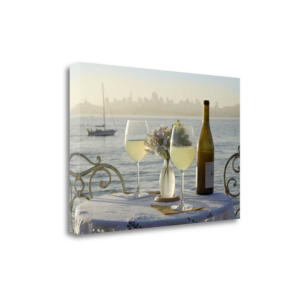 Glasses of White Wine For Two City 1 Giclee Wrap Canvas Wall Art