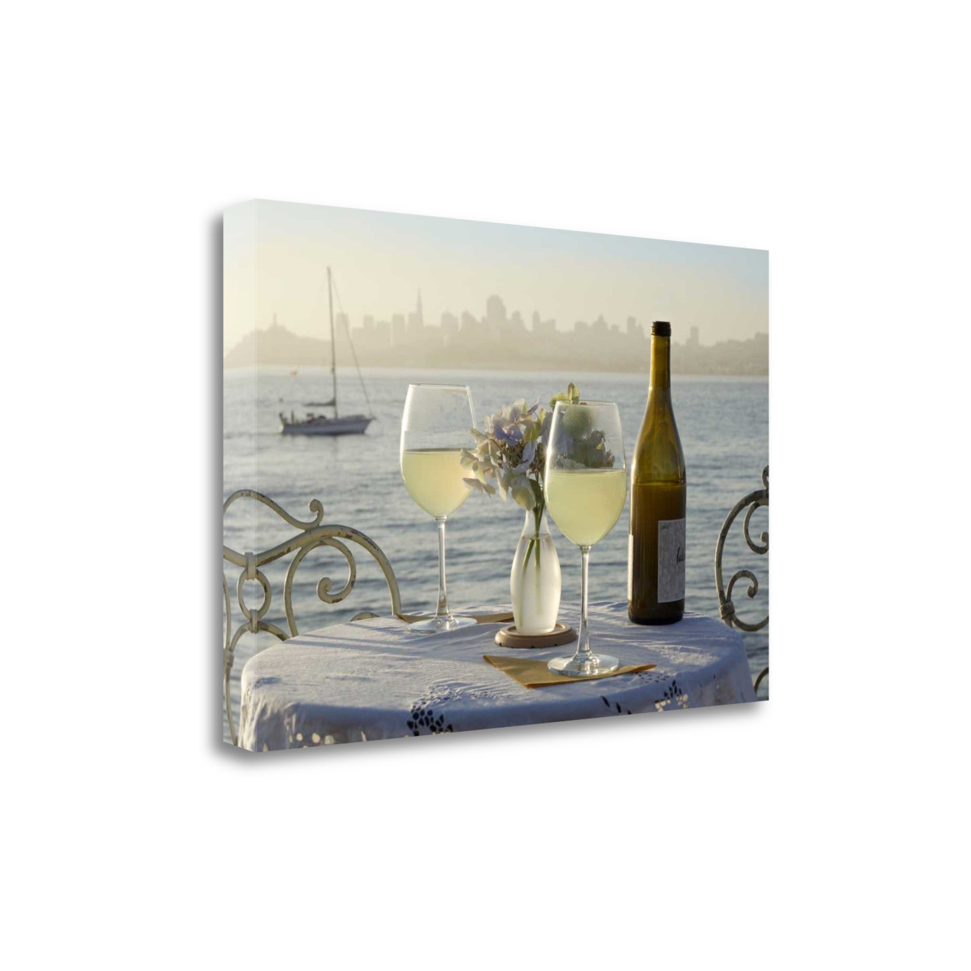 Glasses of White Wine For Two City 2 Giclee Wrap Canvas Wall Art