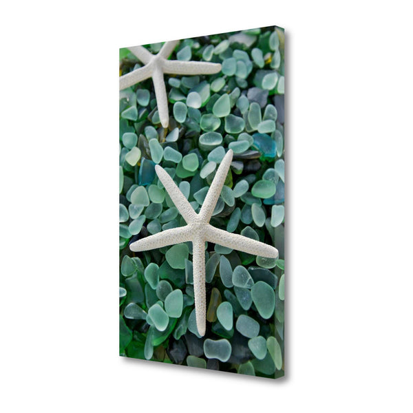 21" Two Starfish and Green Seaglass Giclee Wrap Canvas Wall Art