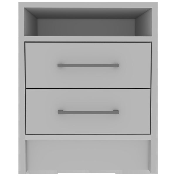 White Open Compartment Two Drawer Nightstand