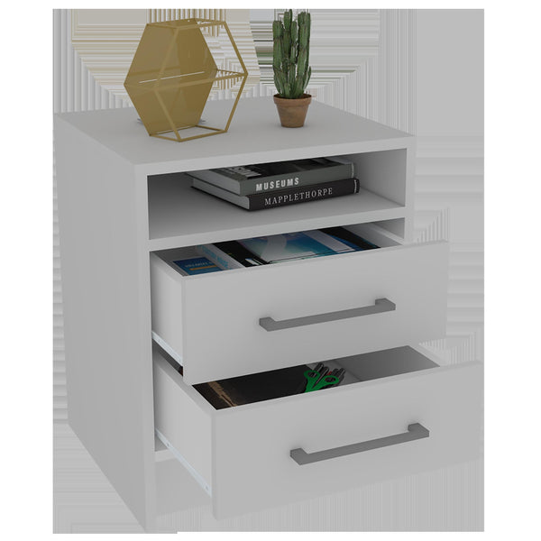 White Open Compartment Two Drawer Nightstand