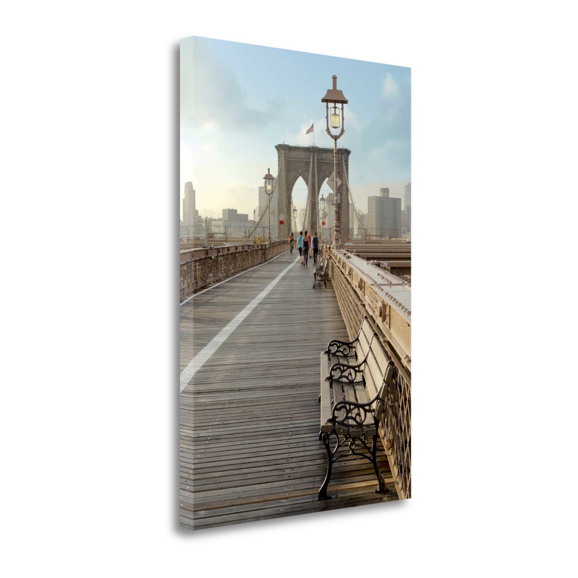 16" Modern Pedestrian Path on Brooklyn Bridge Gallery Wrap Canvas Wall Art