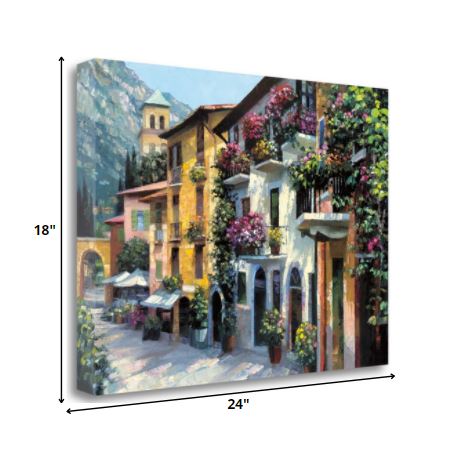 24" Village Pathway and Colorful Buildings Giclee Wrap Canvas Wall Art