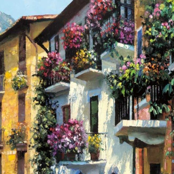 29" Village Pathway and Colorful Buildings Giclee Wrap Canvas Wall Art