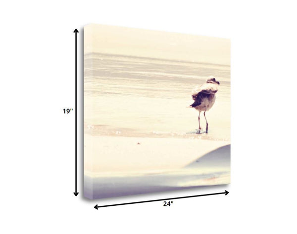 24" Coastal Seagull on the Beach Print on Gallery Wrap Canvas Wall Art