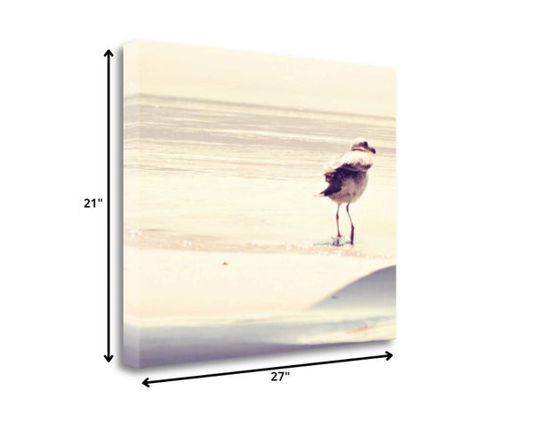 27" Coastal Seagull on the Beach Print on Gallery Wrap Canvas Wall Art