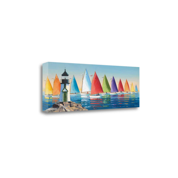 Colorful Sailboats with Lighthouse 3 Giclee Wrap Canvas Wall Art