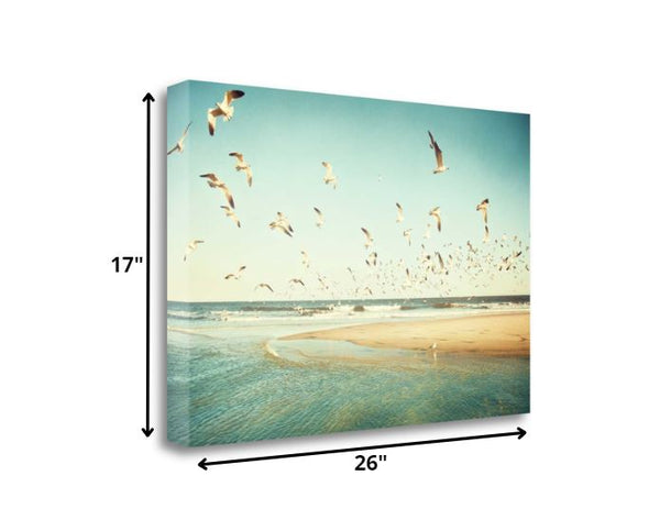 Flying Seagulls Over Water 2 Giclee Wrap Canvas Wall Art