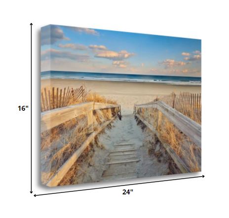 24" Beach Boardwalk to the Ocean Giclee Wrap Canvas Wall Art