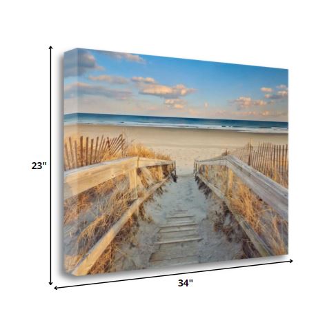 34" Beach Boardwalk to the Ocean Giclee Wrap Canvas Wall Art