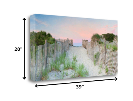 39" Beach Entrance with Pink Sunset 3 Giclee Wrap Canvas Wall Art