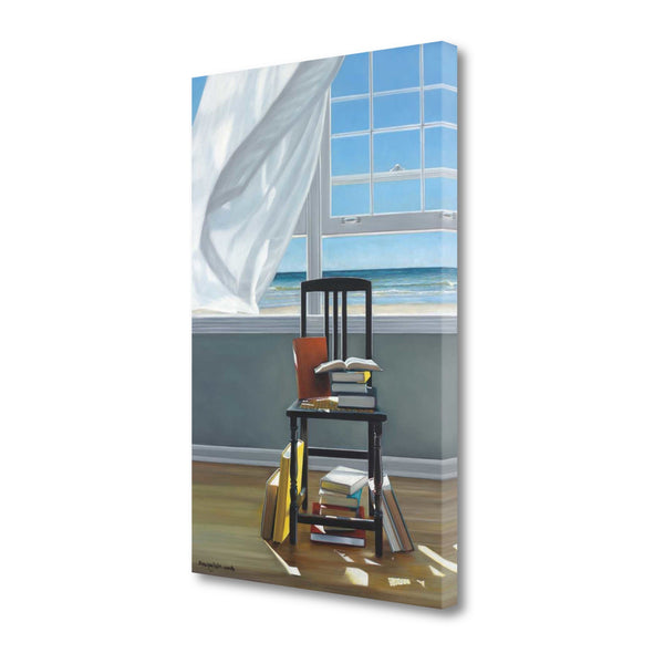 19" Reading Books by the Beach Giclee Print on Gallery Wrap Canvas Wall Art