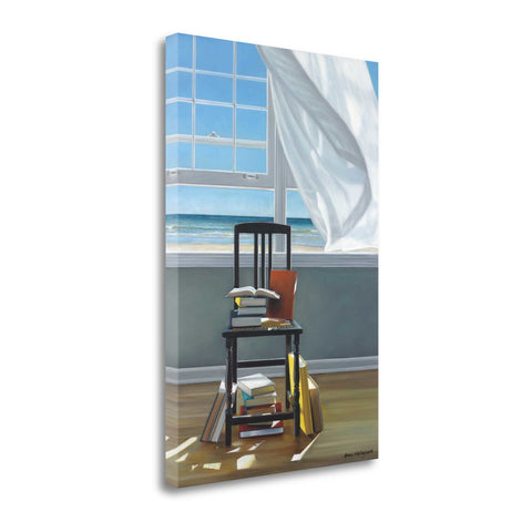 19" Reading Books by the Beach Giclee Print on Gallery Wrap Canvas Wall Art