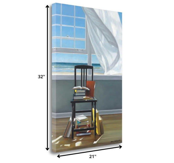 21" Reading Books by the Beach Giclee Print on Gallery Wrap Canvas Wall Art