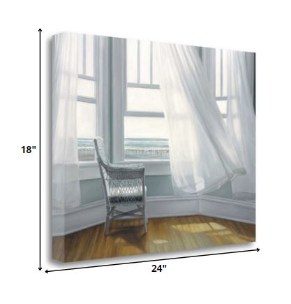 24" Lonesome Single Chair with Flying White Curtains Giclee Wrap Canvas Wall Art