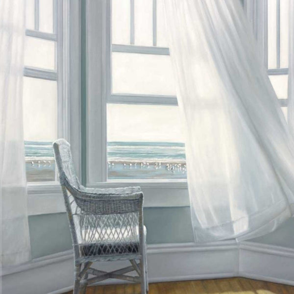 24" Lonesome Single Chair with Flying White Curtains Giclee Wrap Canvas Wall Art