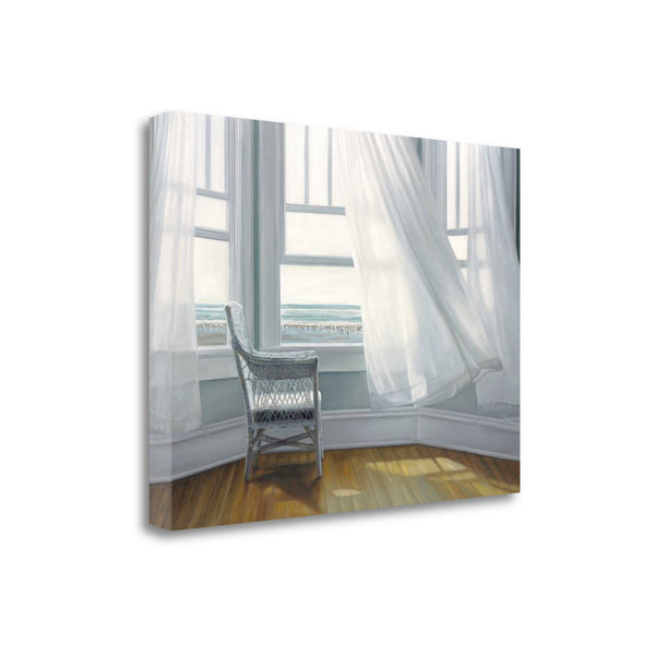 24" Lonesome Single Chair with Flying White Curtains Giclee Wrap Canvas Wall Art