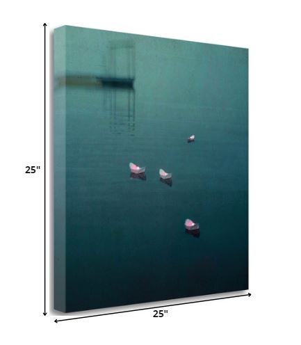 25" Little Boat Lanterns in Water Giclee Wrap Canvas Wall Art