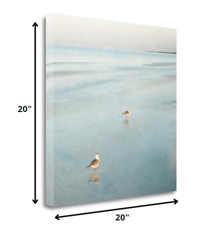 20" Coastal Two Seagulls on the Beach Giclee Wrap Canvas Wall Art