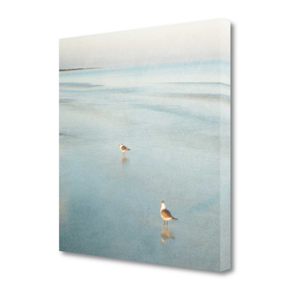 23" Coastal Two Seagulls on the Beach Giclee Wrap Canvas Wall Art