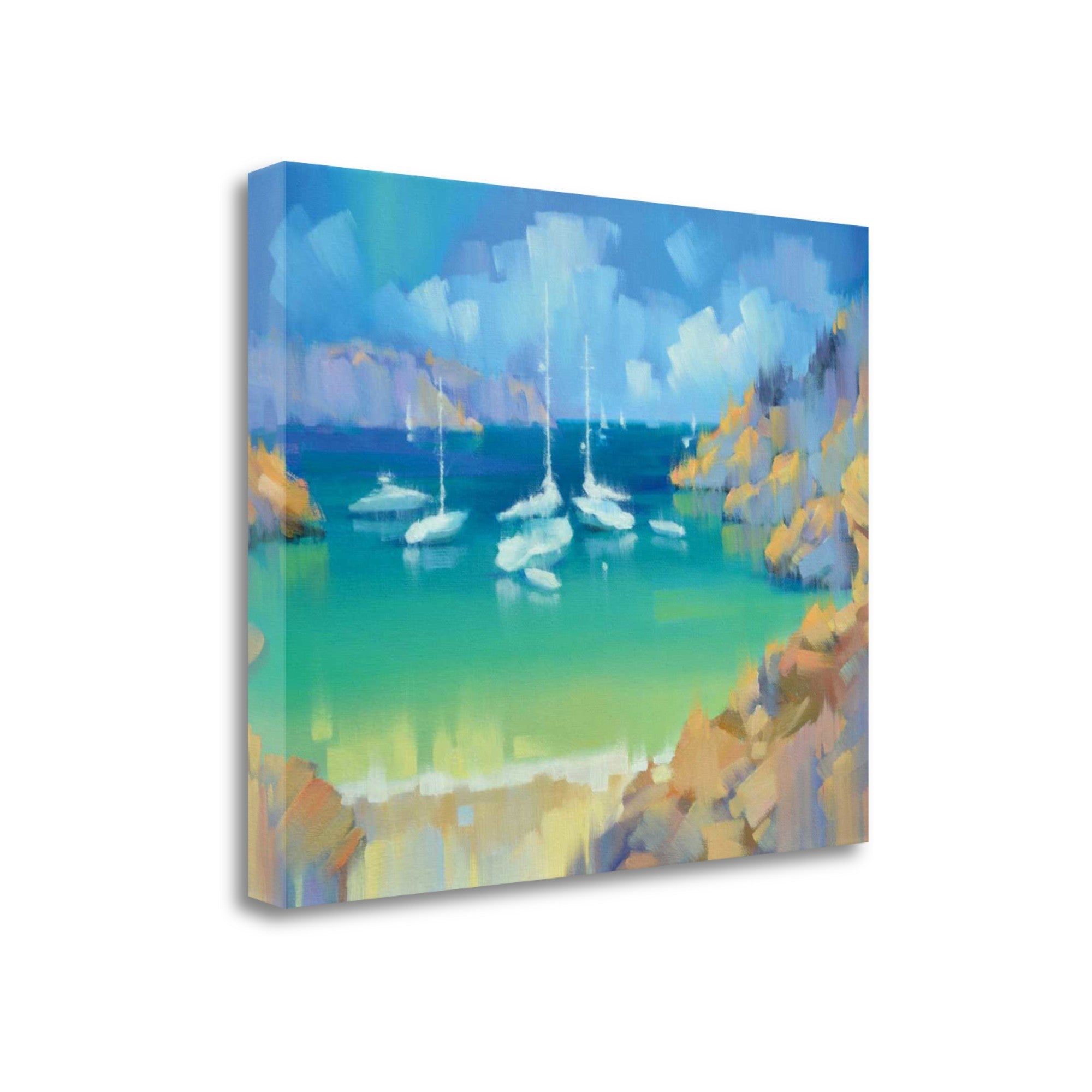 22" Artistic Boats Anchored in a Cove Gallery Wrap Canvas Wall Art