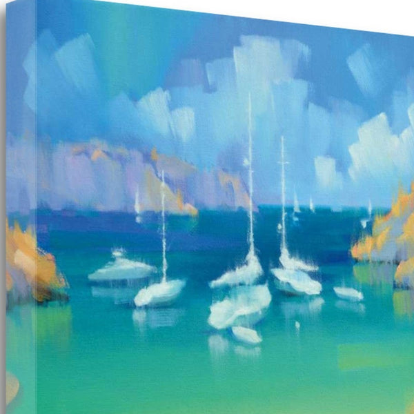 27" Artistic Boats Anchored in a Cove Gallery Wrap Canvas Wall Art