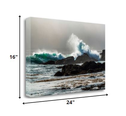 24" Dramatic Crashing Wave Giclee Wrap Canvas Wall Art