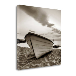 20" Sepia Tone Fishing Boat on the Beach Gallery Wrap Canvas Wall Art