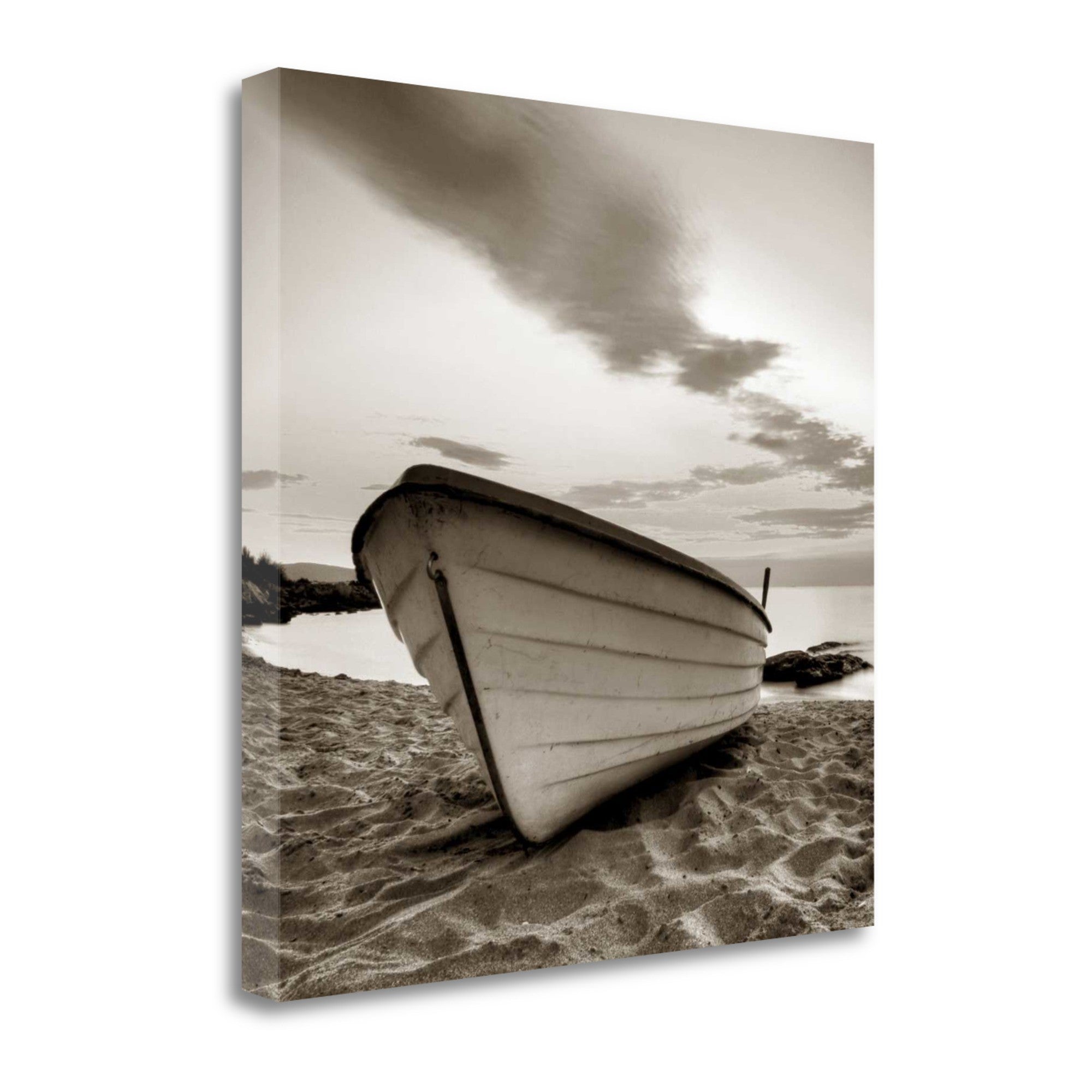 23" Sepia Tone Fishing Boat on the Beach Gallery Wrap Canvas Wall Art