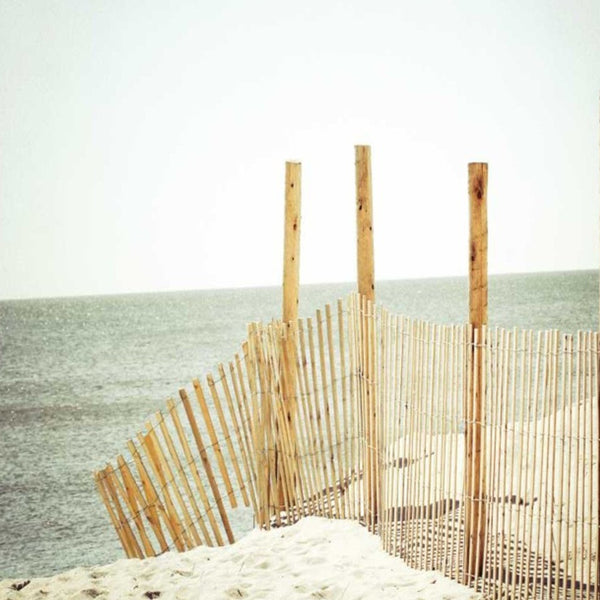 24" White Beach Wooden Sand Fence Giclee Wrap Canvas Wall Art