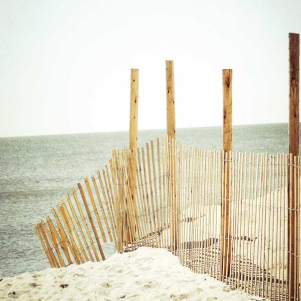 28" White Beach Wooden Sand Fence Giclee Wrap Canvas Wall Art