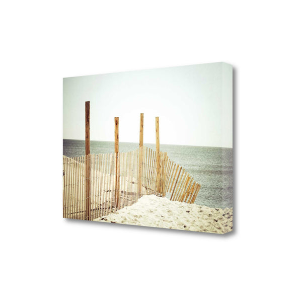 28" White Beach Wooden Sand Fence Giclee Wrap Canvas Wall Art