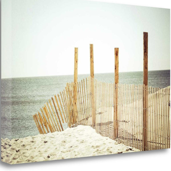 28" White Beach Wooden Sand Fence Giclee Wrap Canvas Wall Art