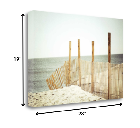 28" White Beach Wooden Sand Fence Giclee Wrap Canvas Wall Art