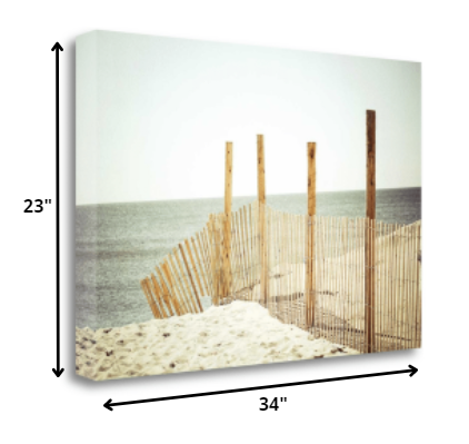 34" White Beach Wooden Sand Fence Giclee Wrap Canvas Wall Art