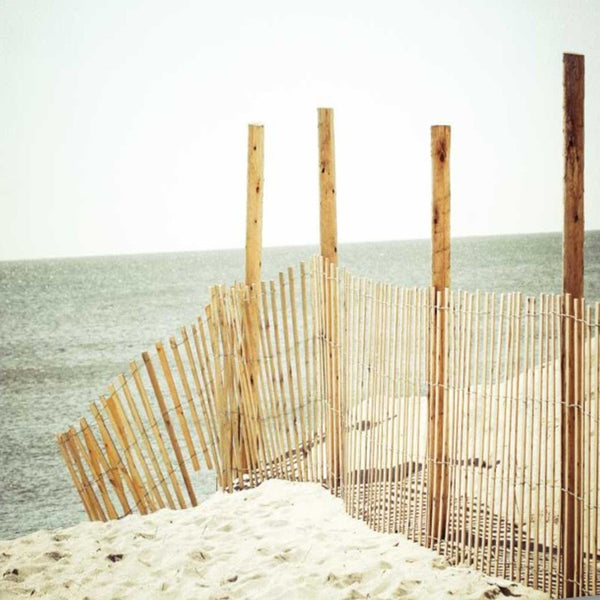 34" White Beach Wooden Sand Fence Giclee Wrap Canvas Wall Art