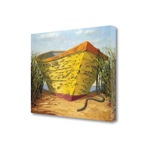 23" Vintage Orange and Yellow Mini Boat Giclee Wrap Canvas Wall Art