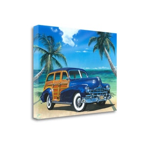 24" Vintage Blue Car by the Tropical Sea Gallery Wrap Canvas Wall Art