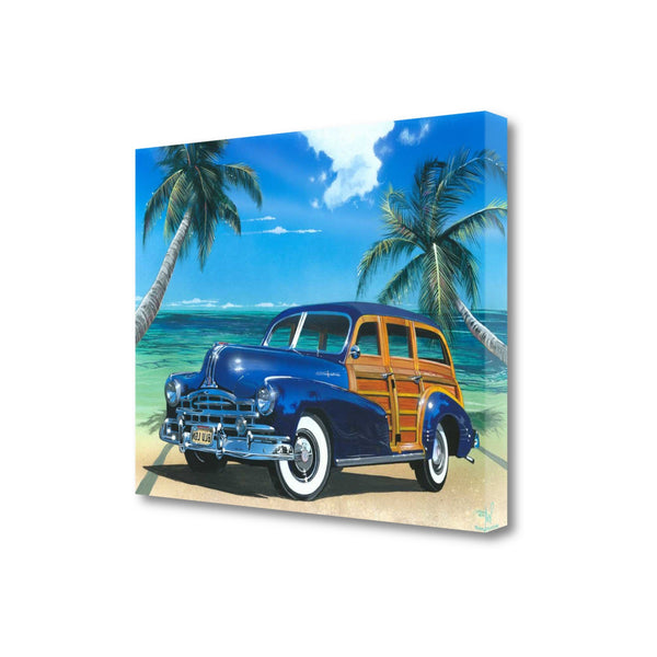 28" Vintage Blue Car by the Tropical Sea Gallery Wrap Canvas Wall Art