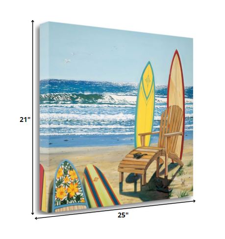 25" Bright Multicolor Surfboards on the Beach Gallery Wrap Canvas Wall Art