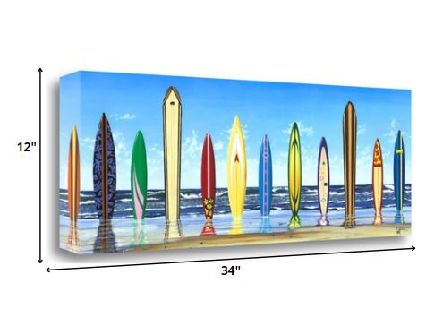 34" Colorful Standing Surfboards on the Beach Gallery Wrap Canvas Wall Art