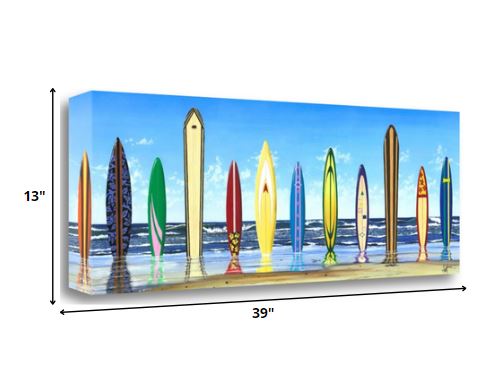 39" Colorful Standing Surfboards on the Beach Gallery Wrap Canvas Wall Art