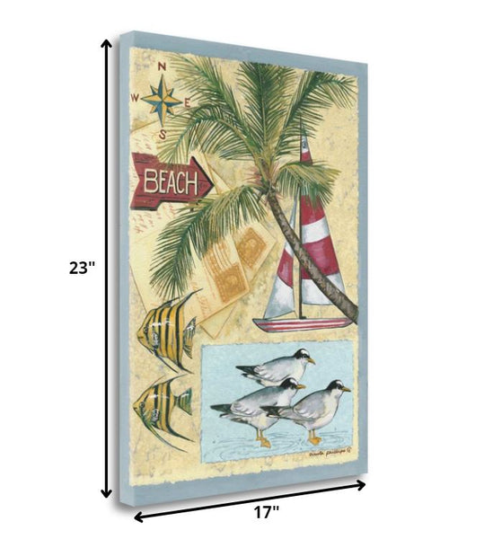 17" Nostalgic Beach Collage Giclee Print on Gallery Wrap Canvas Wall Art