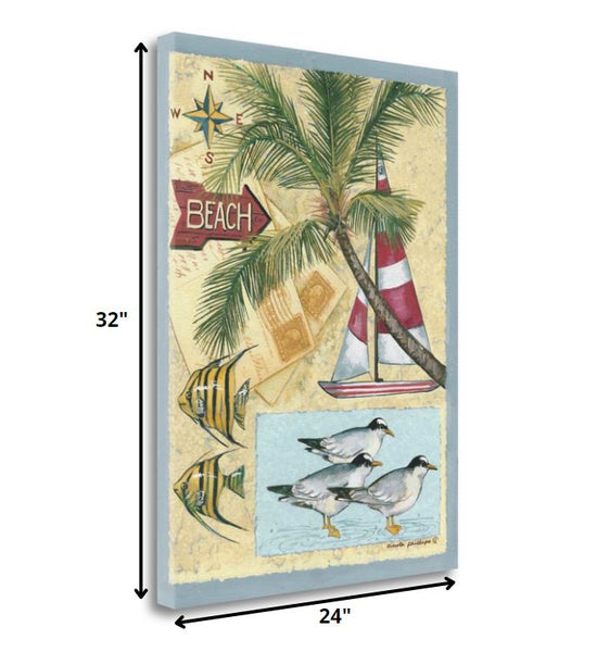 24" Nostalgic Beach Collage Giclee Print on Gallery Wrap Canvas Wall Art