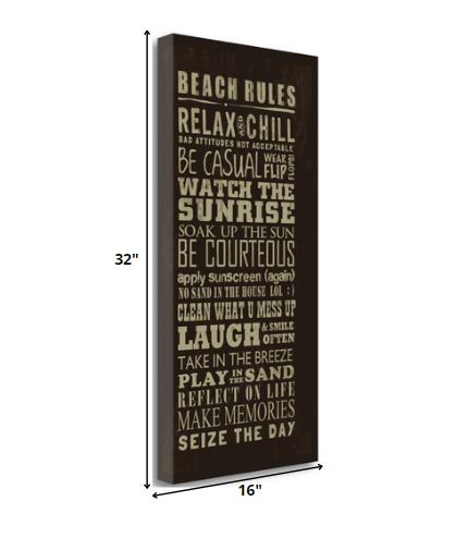 16" Fun Beach Rules Sign Giclee Print on Gallery Wrap Canvas Wall Art