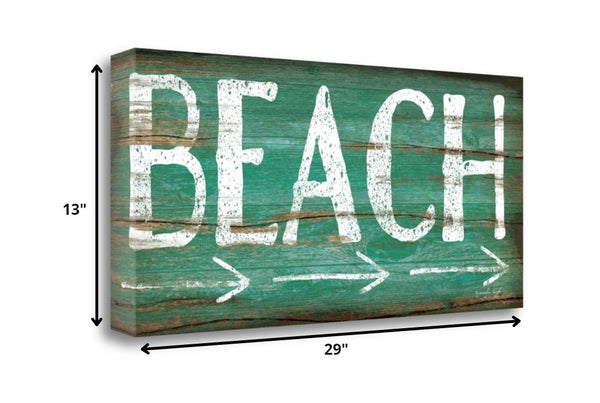 29" Green Beach Sign Giclee Print on Gallery Wrap Canvas Wall Art